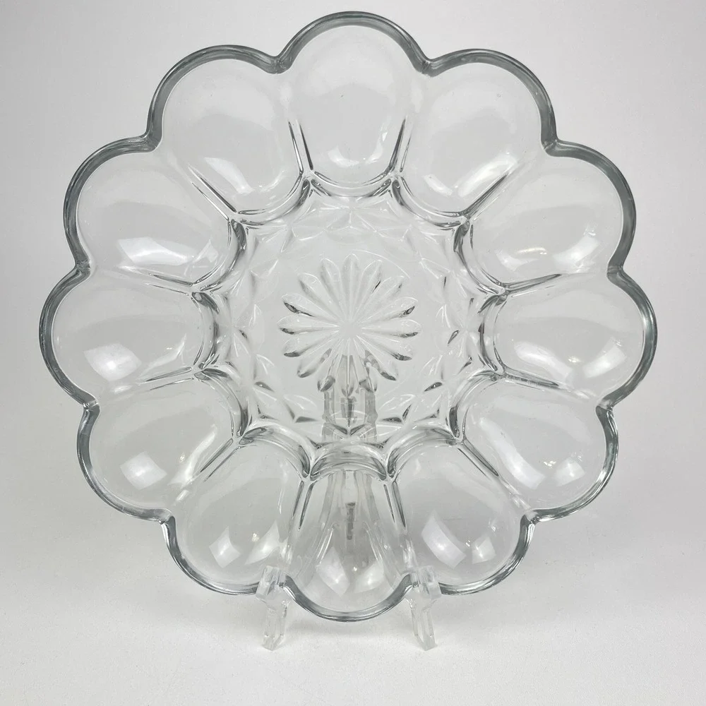 Vintage Anchor Hocking Fairfield Clear Deviled Egg Serving Dish Plate Platter